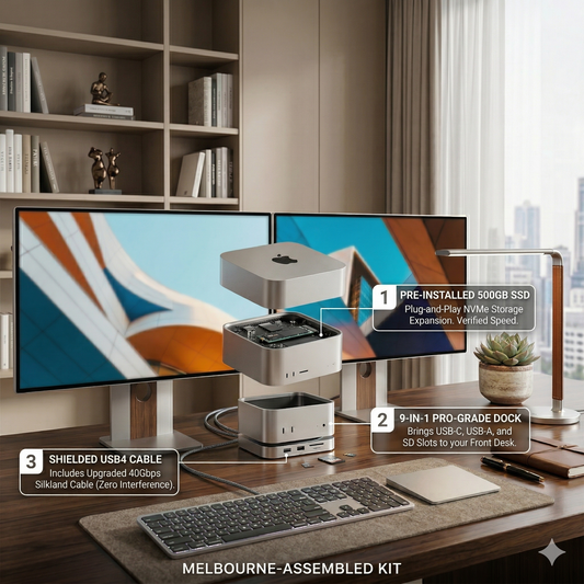 Mac Mini Expansion Dock — 500GB SSD Pre-Installed, 9 Ports, No Setup Required